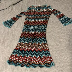 Cato Teal and Brown Chevron Knit Top
